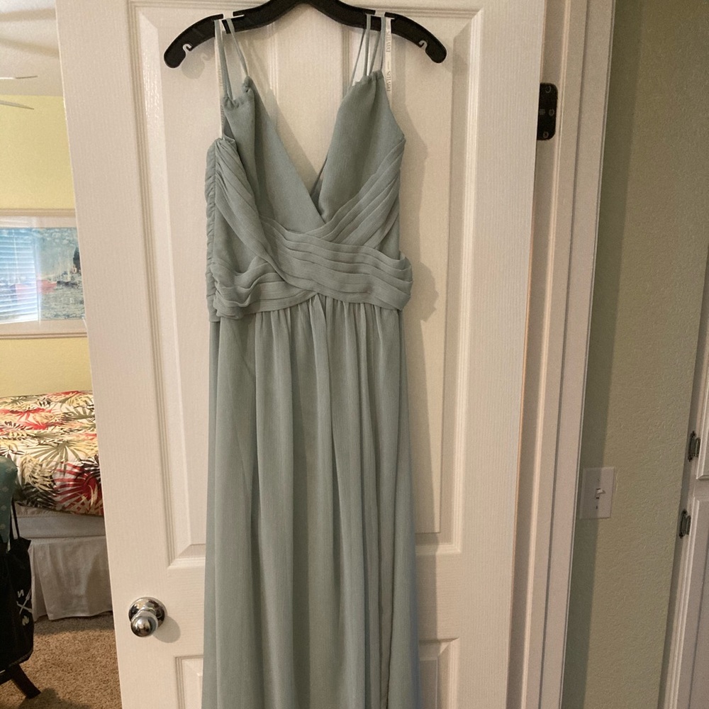 Plunging V neck Crinkle Chiffon Bridesmaid Dress